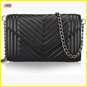 Quilted Leather Crossbody Bag Chic Minimal Chain Strap Clutch Purse